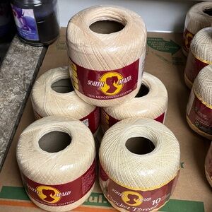 5 Ball SOUTH MAID Crochet Cotton. Size 10, 350 Yards.  Color 430 Cream